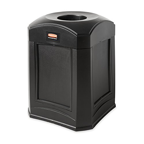 Image of Rubbermaid Commercial Products Landmark Store Front Container, Funnel Top with Panel Frame, 35 GAL, Black Plastic, Outdoor for Store Front /Gas Station /Convience Store