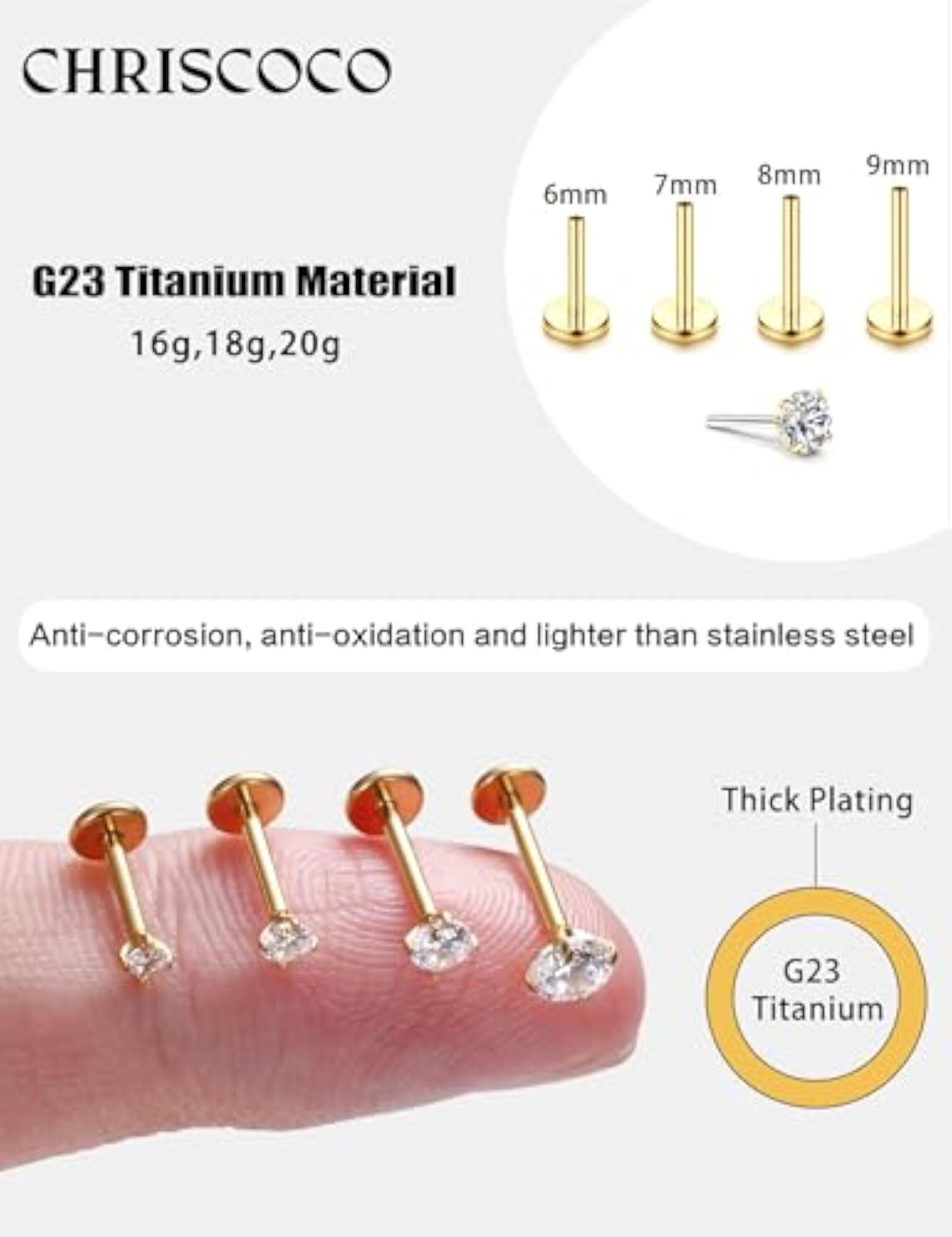 G23 Titanium Helix Piercing Jewelry, Wireless Tragus & Labret Set