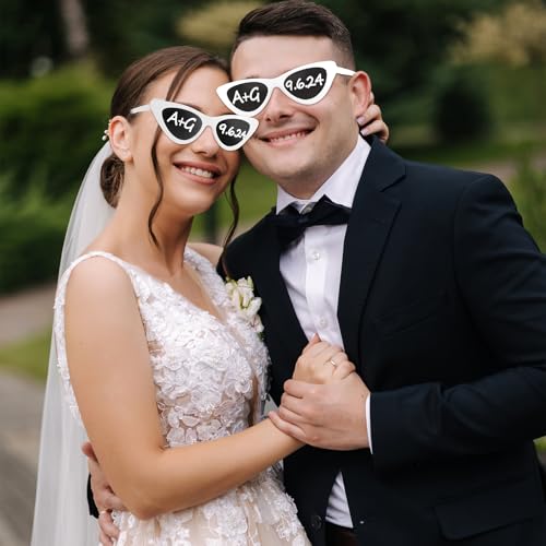 Image of Flutesan 12 Pcs Wedding Personalised Sunglasses Bulk Custom Cat Eye Sunglasses with 4 Paint Pens for DIY Custom Party Favors