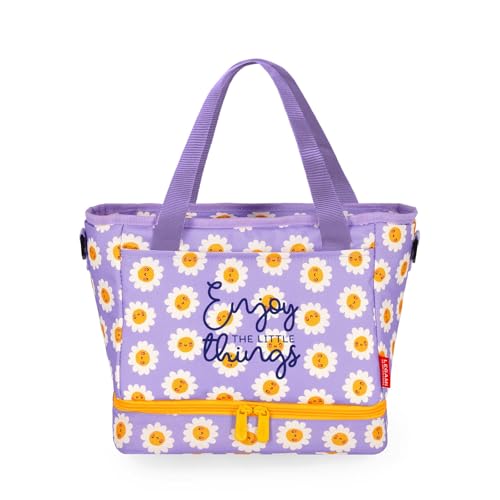 Legami - Bolsa térmica porta almuerzo, bolsa térmica para almuerzo, oficina, trabajo, Lunch Bag de 10,8 litros, correa ajustable, bolsa de hombro, 33 x 22 x 15 cm, Tema Daisy