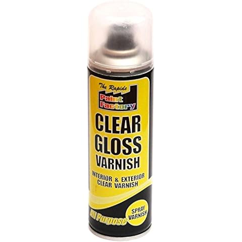 Paint Factory Clear Gloss Varnish Spray Exterior Interior Aerosol Can 250ml All Purpose (1 Pack) Cover