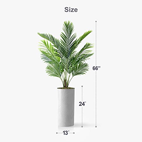 Artificial Tree In White Marble Effect Planter, Fake Areca Tropical Palm Silk Tree For Indoor And Outdoor Home Decoration - 66" Overall Tall (Plant Pot Plus Tree) #TOP3