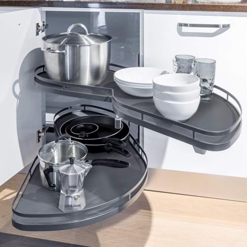 Organizador extraíble para Esquina ciega de gabinete de Cocina, Estantería extraíble con Bandeja oscilante de 2 Niveles, carrusel de Esquina de Cocina para gabinete de 800-900 mm,Abierto para diestros