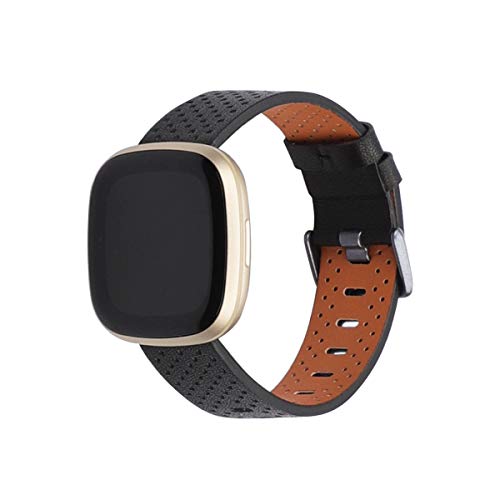 Versa 3 Lederarmband, für Damen und Herren, echtes Leder, atmungsaktives Ersatzarmband mit Metallschnalle, verstellbar, 14 - 22,1 cm,