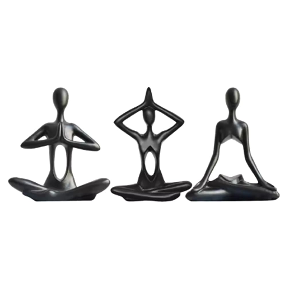CTRLZS Yoga Figurine Desktop Yoga Statue Yoga Figurine Set Resin Statues for Home Decor Desktop Ornaments Black