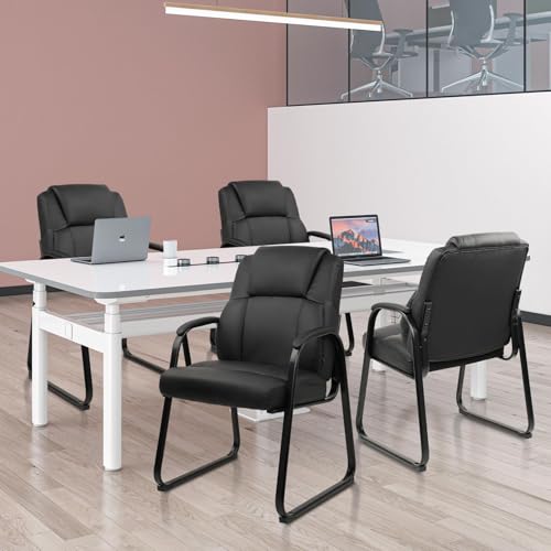 Image of CLATINA Leather Guest Chair with Padded Arm Rest for Reception Meeting Conference and Waiting Room Side Office Home Black with Sled Base 8 Pack