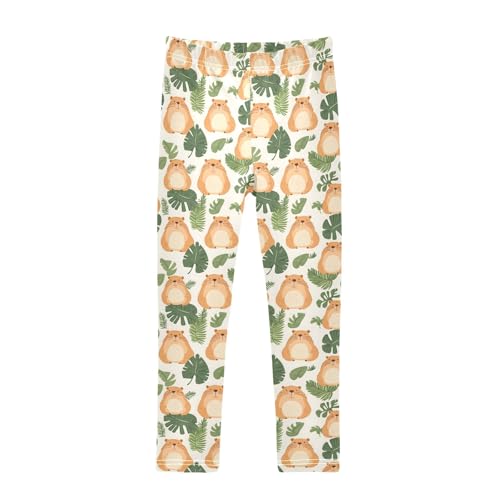Guinea Pig Tropical Leaves Girls Leggings Kids Yoga Pants Athletic Tights Pants 4-10 Years