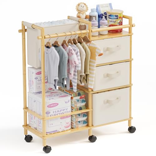 EZ2LIVE Bamboo Baby Diaper Caddy Organizer Cart...