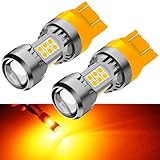 PHINLION 7444 Amber Yellow LED Bulbs, Super Bright 7443 7440NA 7444NA WY21W Blinker Turn Signal Parking Lights, Dual Filaments, Non-polarity, Pack of 2