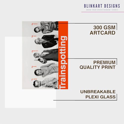 Image of BLINKART Trainspotting (1996) Movie Poster Frame 12x18 Inch | Premium 300 GSM Paper Wall Print | Vintage Film Artwork for Home, Bedroom, Living Room, Office | Framed Photo Decor