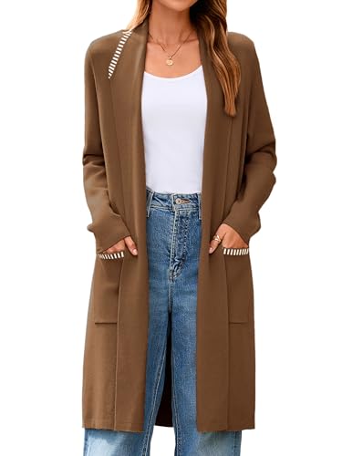 Simplee Women's Open Front Fall Cardigan Sweater Oversized Lapel Coatigan Knit Long Outwear Coat with Pockets