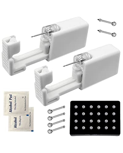 SLVIEKAE Nose Pierce Kit, Disposable Safe Piercing Kit, Nose Stud Pierce Gun with 24 Pcs Nose Studs (Silver)