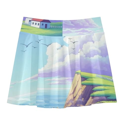 Coastal Lighthouse Cliff Landscape Skirts with Shorts Neon Girls' Shorts Athletic Skorts Teen Skirt 4t2
