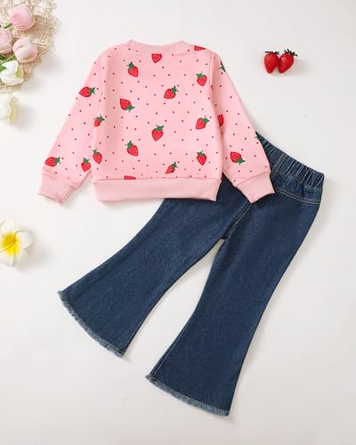 Image of Baby Toddler Girl Clothes Outfits Kids Sweatshirt Jeans Set Denim Pants Little Girls Clothes Toddler Outfit for Girls