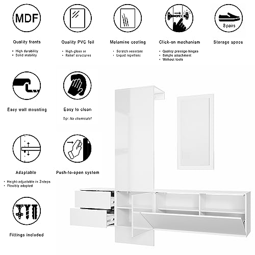 Flurgarderobe Vladon Carlton Set 1 – Wandgarderobe in Weiß und Sandgrau