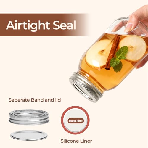 Image of ComSaf 24 oz Mason Jars Regular Mouth 6 Pcs, Large Canning Jars with Seal Bands, 24 oz Glass Jar with Lid for Jams, Sauces, Juice, Coffee, Pickling, Fruit, Dessert, Kitchen Storage