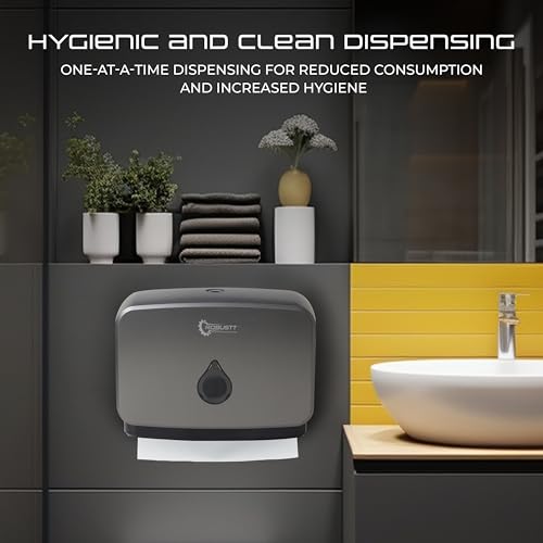 Image of Robustt Wall-Mounted V /N /M Fold Paper Hand Towel Dispenser - Grey (with Adhesive Hooks) | Large Capacity | Durable ABS Material | Water-Resistant | Push Button Lock (Pack of 2)