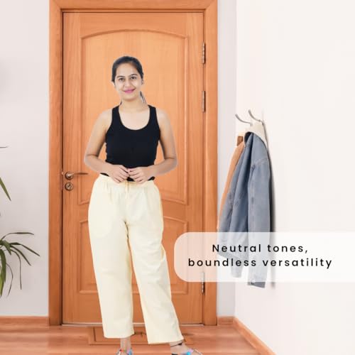 Image of Happy Bunny Parallel Pants for Women 100% Cotton Ankle Length Trousers Regular Fit with Elastic Drawstring Stylish & Pockets Casual Formal Wear for Office & Home