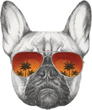 Calcomanía de vinilo con diseño de bulldog francés francés con lentes de sol de puesta de sol (4 pulgadas de alto)