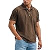 Mens Polo Shirts Cowboy Short Sleeve Distressed Washed Relaxed Fit Casual Vintage Solid Button Up Shirt Top Breathable Oversize T-Shirt Casual Summer Golf Office Travel Wear Brown 4XL #1