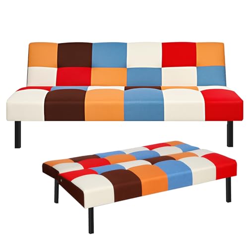 Panana Sofa Bed Click Clack Modern Sleeper Sofa Settee Rainbow Patchwork for Living Room/Guest Room