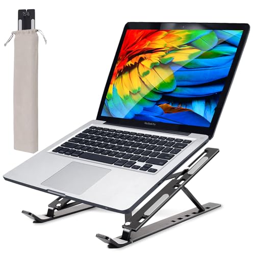 Banlangen Laptop Stand for Desk - Aluminum Adjustable Foldable Portable Laptop Riser,Ergonomic Laptop Holder,Ventilated Cooling Computer Stand for 10 13 14 15 15.6 17 Inch Laptops, Tablets-Black