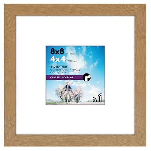 Americanflat 8x8 Picture Frame with Shatter-Resistant Glass - Use as 4x4 Frame with Mat or Display 8x8 Photo Without Mat - Signature Collection - Square Frames for Tabletop and Wall - Dark Oak