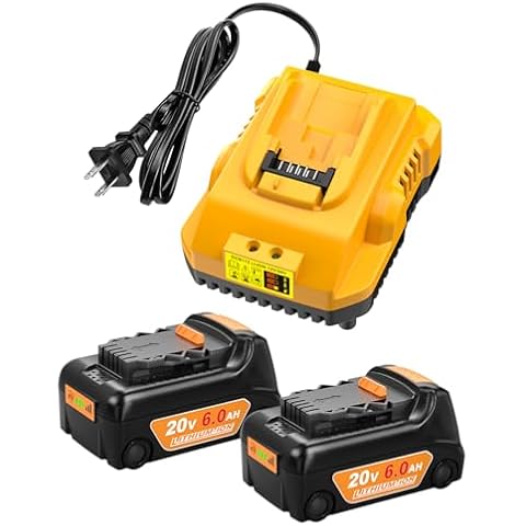 Aoasur 2Pack 6.0Ah Battery Replacement for Dewalt 20V Max Battery with DCB112 Battery Charger Compatible with Dewalt 12V-20V Batteries Cover