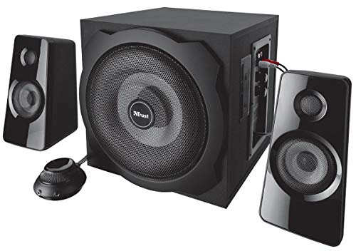 Trust Tytan 2.1 Lautsprecher Set mit Subwoofer aus Holz, Fernbedienung, 120 Watt, für PC, Laptop, TV-Gerät, Smartphone und Tablet, schwarz