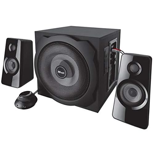 Trust Tytan 2.1 Lautsprecher Set mit Subwoofer aus Holz, Fernbedienung, 120 Watt, für PC, Laptop, TV-Gerät, Smartphone und Tablet, schwarz