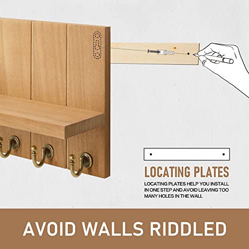 Rebee Vision Decorative Key Holder For Wall Shelf - Farmhouse Wood Wall Hanging Mail Organizer With 7 Sturdy Key Hooks For Home Entryway Decor - Stylish Key Racks (Light Brown) #TOP3