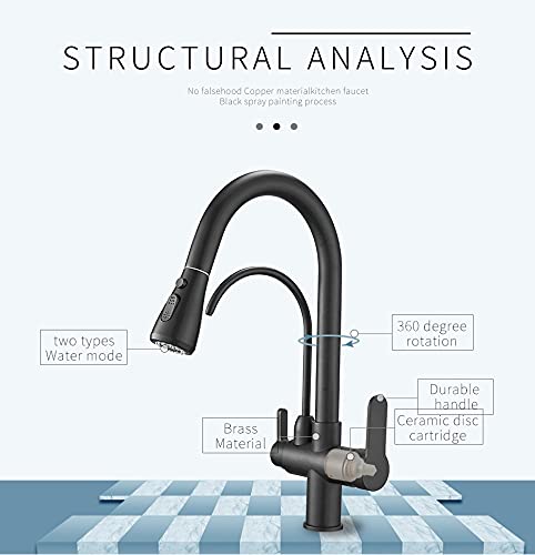 Mitigeur de sortie d'eau multifonction noir pivotant avec douchette extractible pour évier