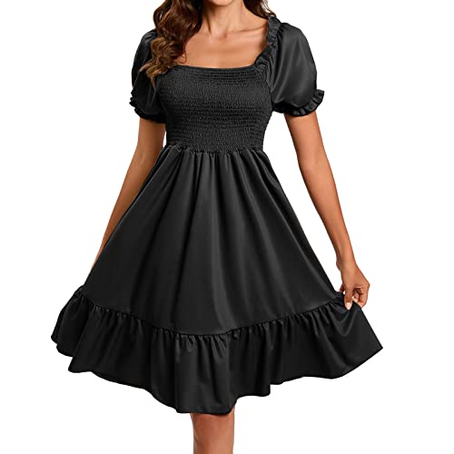 Vestido feminino de manga curta de cor sólida cintura alta design requintado simples vestido de fest