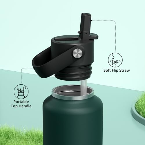 POWCAN 18 oz Water Bottle Insulated: Leakproof Lid with Straw, Lightweight, Flex Cap, BPA-Free, Stainless Steel Water Bottle for Office, Trekking, Commute, Worker, Walking, Cycling (Fir Green) — view 3