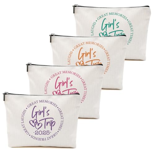 4 Pcs Girls Trip Gifts Favors, Girls Weekend Gifts Makeup Bag, Bestie Gifts Weekend Bag Vacation Cosmetic Bag, Friendship Gifts for Women Best Friend, Graduation Wedding Gifts Toiletry Bag