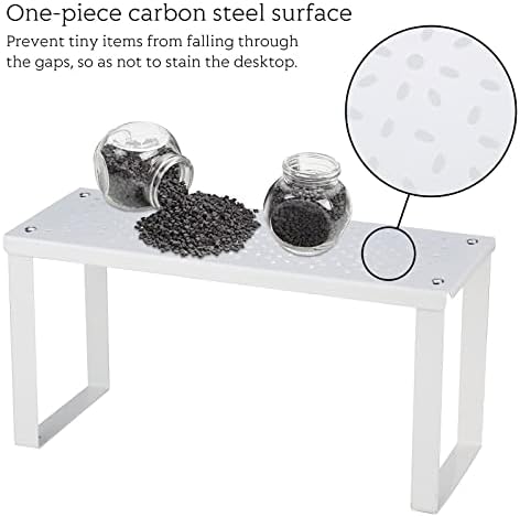 VINILITE Stackable Kitchen Cupboard Organiser, Metal Cabinet Storage Shelves, White Cupboard Storage Rack for Pantry, Countertops, Fridge, 31 x 13 x 15.5cm, Small