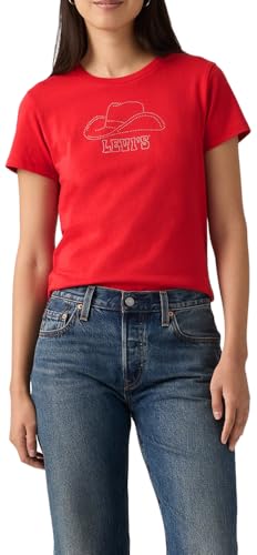 Levi's Women's The Perfect Crewneck Tee Shirt (Also Available in Plus), (New) Rhinestone Cowboy Hat Urban Red, Medium