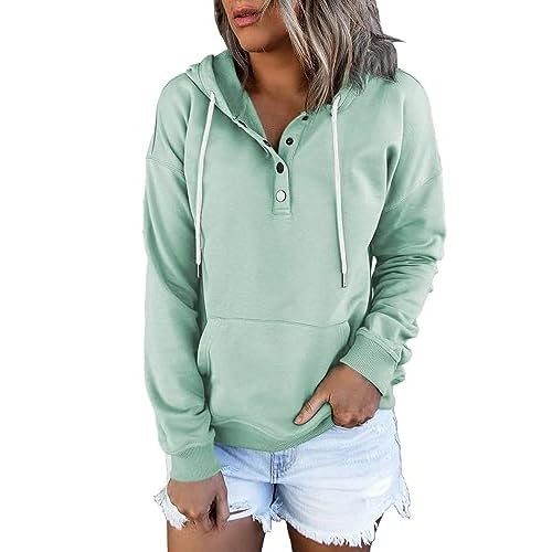 Eniloyal Hoodies for Women Pullover Light Sweaters Button Up Casual Long Sleeve Sweatshirts Fall Clothes Tops with Pockets