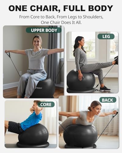 Image of Trideer Exercise Ball Chair with Base & Resistance Bands for Home Gym, Stability Ball Seat for Core Workout and Back Support