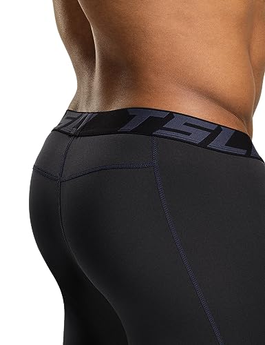 Tsla Men's Thermal Compression Pants, Athletic Sports Leggings & Running Tights, Wintergear Base Layer Bottoms, Heatlock Black&Charcoal, Large #TOP5
