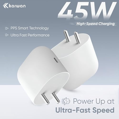 Image of KARWAN 45W PPS Charger Adapter [2Yrs Warranty] USB C Rapid Fast Charging Adapter Compatible with Google 10a /10 Pro /10 Pro XL /10 Pro Fold /10 /9a /9 Pro /9 Pro XL /9 /Buds & More, BIS Certified Wall Charger