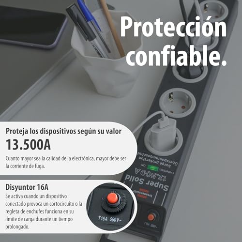Regleta Brennenstuhl de policarbonato resistente con 5 tomas e interruptor integrado 6
