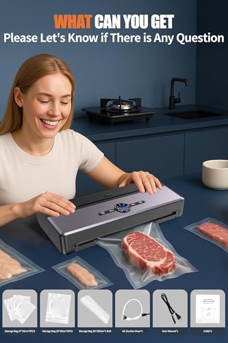 Image of Vacuum Sealer Machine for Food with 10PCS &1 Roll Reusable Vacuum Bags | One-Touch Automatic | Seal in 10-20 Seconds | Dry, Moist, Wet, and Cold Modes Portable Food Sealer