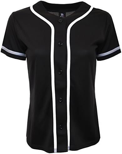 Women Baseball Jersey Plain Button Down Shirt Tee 420