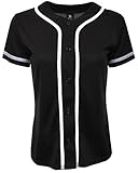 YoungLA Women Baseball Jersey Plain Button Down Shirt Tee 420 Black Medium