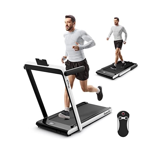 Goplus 2 in 1 Folding Treadmill, 2.25HP Superfit Under Desk Electric Treadmill, Installation-Free with Remote Control, APP Control and LED Display, Walking Jogging for Home Office