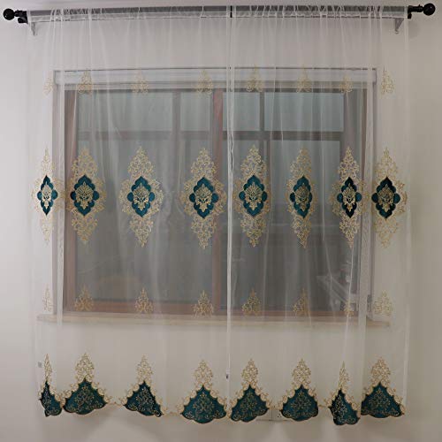 Slow Soul 2 Panels European Luxury Curtains Velvet Embroidered Tulle For Living Room Kitchen Bedroom Sheer Curtain With Rod Pocket Teal Green 50W X 84L Inch #TOP5