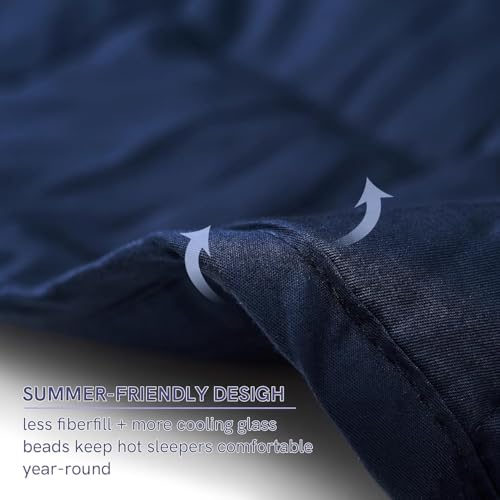 Image of YnM Exclusive Weighted Blanket, Soothing Cotton, Smallest Compartments with Glass Beads, Bed Blanket for One Person of 110lbs, Ideal for Twin /Full Bed (48x72 Inches, 12 Pounds, Navy)
