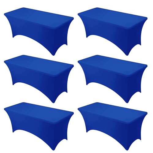 Dailyset 6-Pack Premium Royal Blue Spandex Tablecloths for 6ft Rectangle Tables, Stain & Wrinkle-Resistant, Washable Stretch Polyester Fitted Table Cover for Weddings, Banquets, Events, Parties