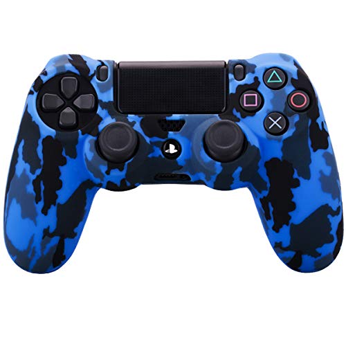 Yorha Water Transfer Printing Camouflage Silicone Cover Skin Case For Sony Ps4/Slim/Pro Dualshock 4 Controller X 2(Red+Blue) With Pro Thumb Grips X 8 #TOP1